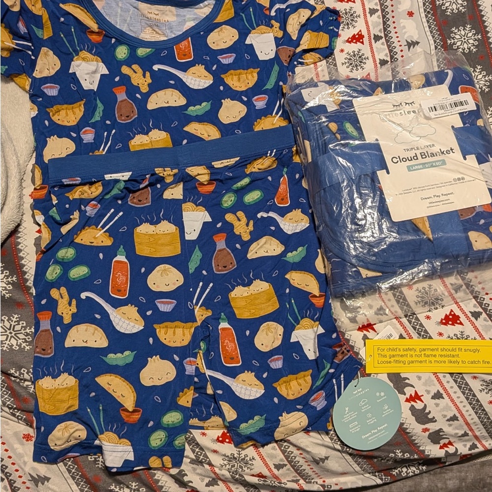 Little Sleepies Blue Dumpling & Sriracha Print Pajama Set